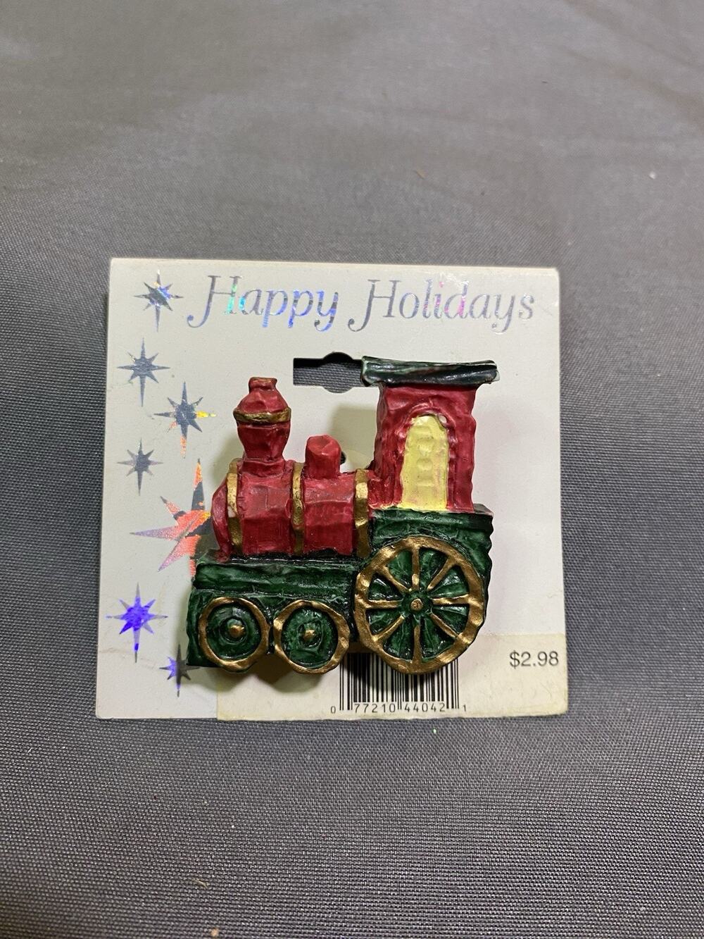 Vintage Steam Locomotive Lapel Pin Green Red Train Engine Railroad Railway Hat